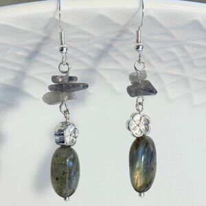 Labradorite Dangle Earrings Floral Detail